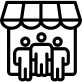 Icon-style drawing of a storefront with a boxed deliveries by the front door.