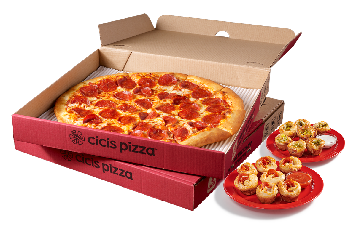 Value pack deal for two giant  1-topping pizzas paired with two plates of Pepperoni Poppers and Jalapeno Poppers with dipping sauce. deal image