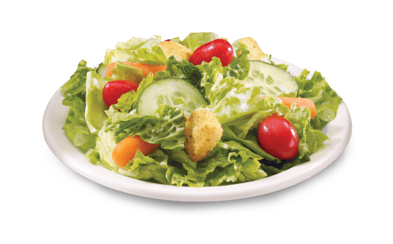 A plate of salad with lettuce, sliced cucumbers, whole cherry tomatoes, and croutons.