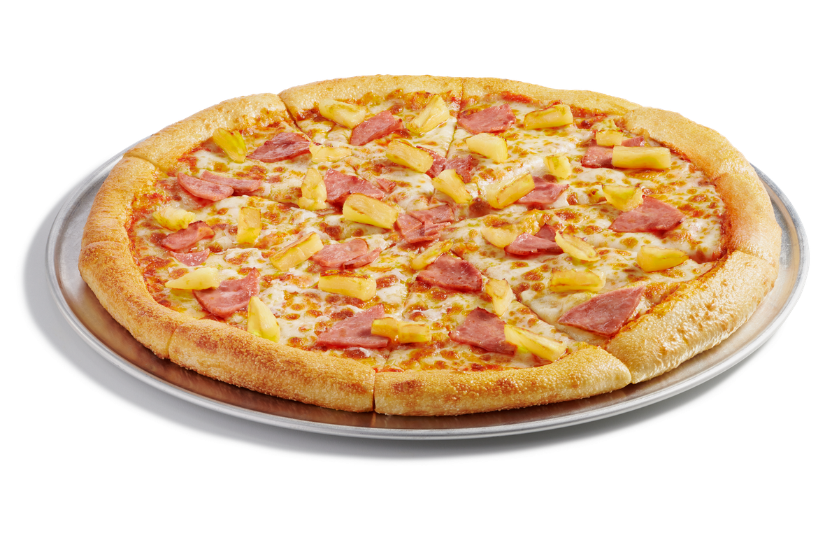 Hawaiian pizza on a pan