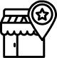 Icon-style drawing of a storefront overlaid with a star map pin.